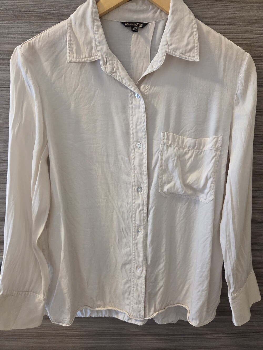 Massimo Dutti Cream Satin Like Button Down Shirt
